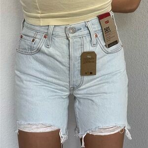 Levi's Light Blue Distressed 501 Denim Shorts